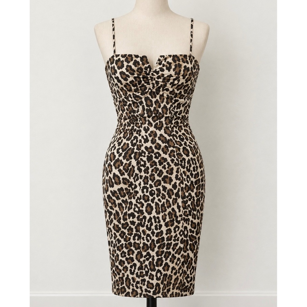 Vintage Cache Leopard Print Sheath Dress Women 2 Brown Mobwife Y2K Pinup Bodycon